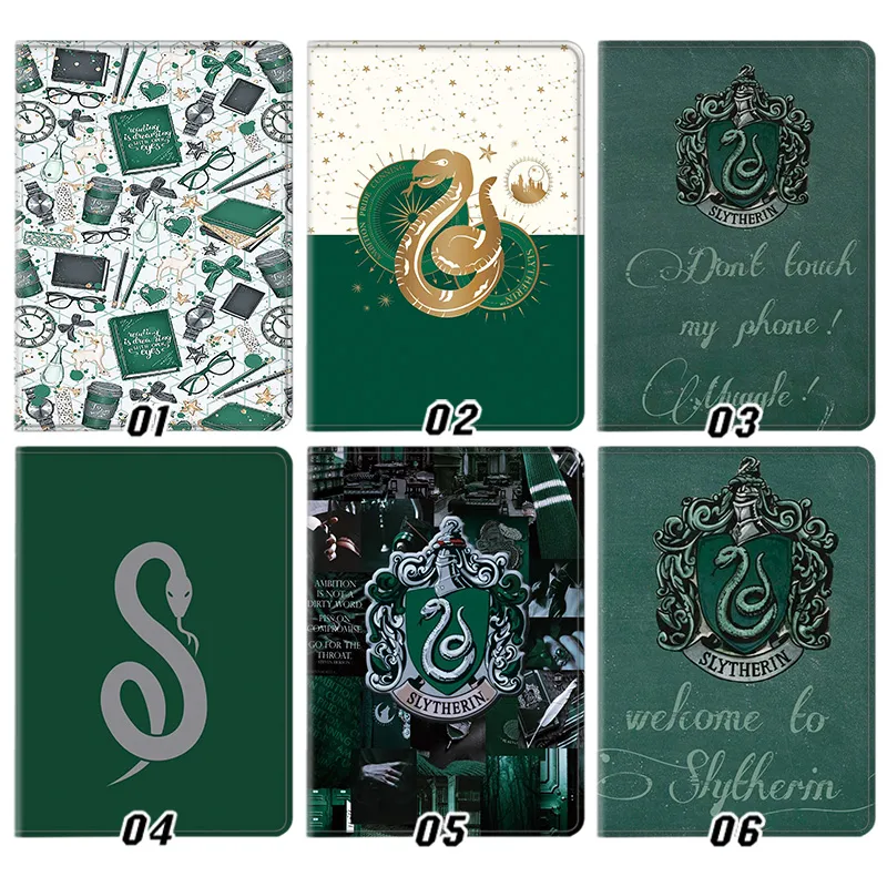 Wizard Tales Slytherin Snake Crest Magic Academy Magic Silk Texture Flip Leather Tablet Case