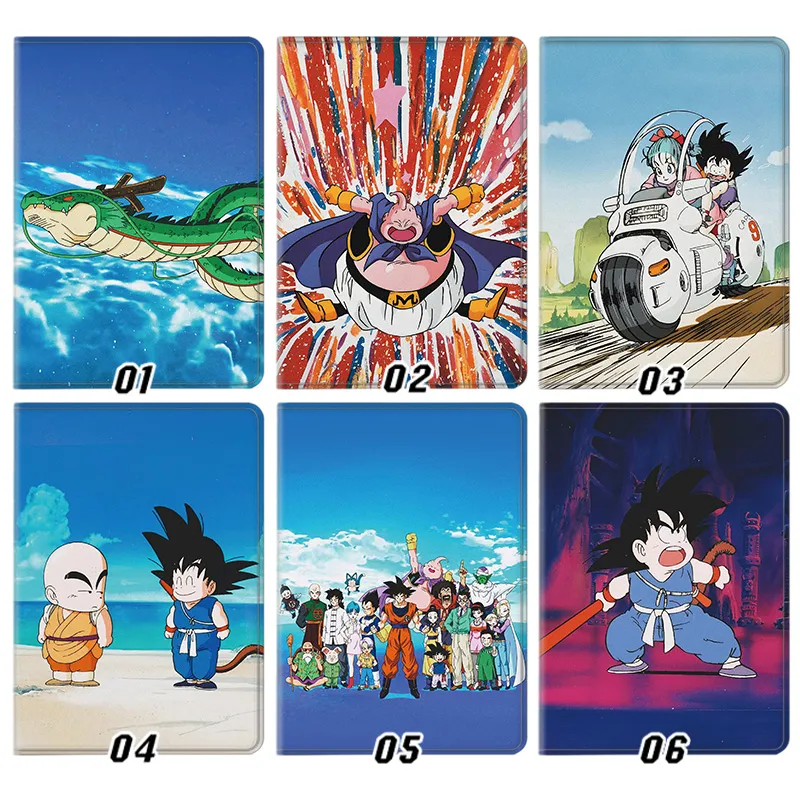 Ki Fighter Kid Goku Shenron Majin Buu Bulma Krillin Anime Silk Texture Flip Leather Tablet Case