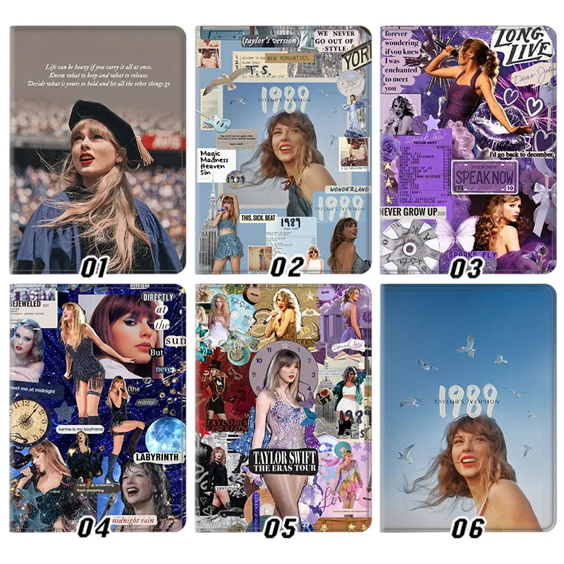 Taylor Swift The Eras Tour 1989 Speak Now Midnights Music Pop Star Silk Texture Flip Leather Tablet Case