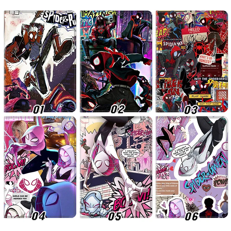 Spider-Man Into the Spider-Verse Miles Morales Ghost Spider Gwen Stacy Silk Texture Flip Leather Tablet Case