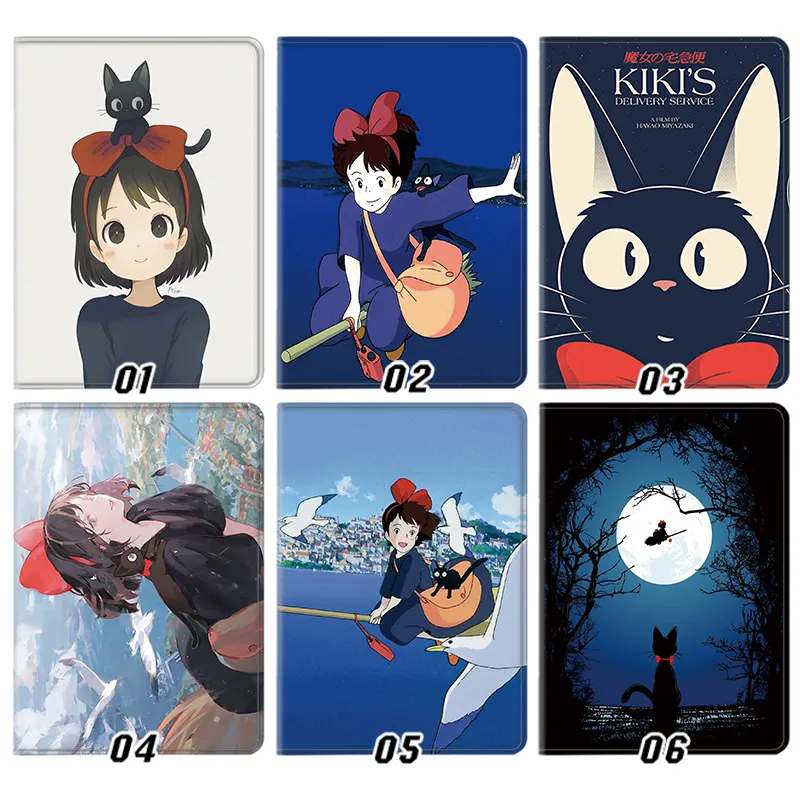 Kiki's Delivery Service Jiji Cat Cute Anime Silk Texture Flip Leather Tablet Case