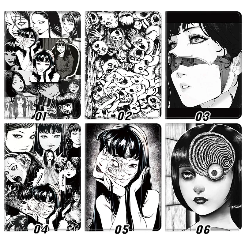 Junji Ito Horror Manga Tomie Uzumaki Spiral Silk Texture Flip Leather Tablet Case