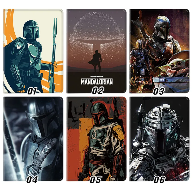 Galaxy Wars Starship The Mandalorian Grogu Boba FAlien Visitort Silk Texture Flip Leather Tablet Case