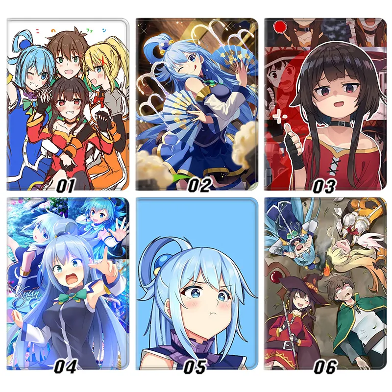 KonoSuba — Kazuma Aqua Megumin Darkness God Blessing on this Wonderful World Anime Art Tri-Fold Leather Tablet Case