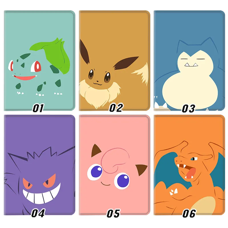 Creature Collection — Bulbasaur Eevee Snorlax Gengar Jigglypuff Charizard Minimalist Anime Tri-Fold Leather Tablet Case