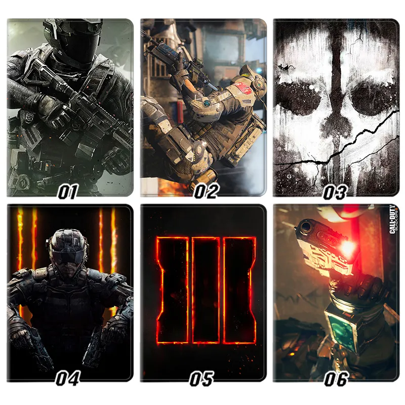 Call of Duty — Black Ops Ghost Skull Logo Tactical Soldier Game Graphic Tri-Fold Leather Tablet Case