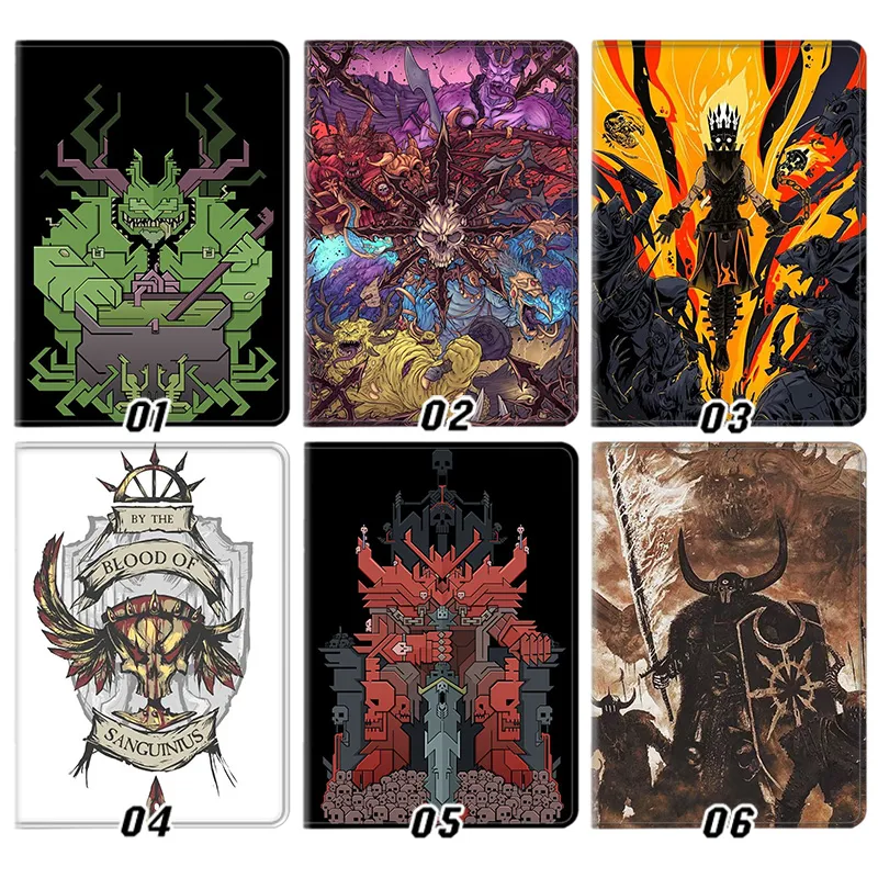 Warhammer 40K — Chaos Gods Khorne Nurgle Sanguinius Grimdark Sci-Fi Tri-Fold Leather Tablet Case