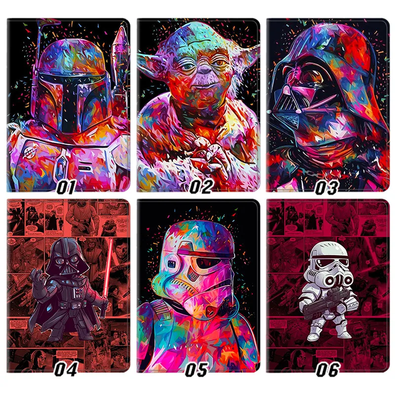 Galaxy Wars — Darth Vader Yoda Boba FAlien Visitort Stormtrooper Abstract Pop Art Tri-Fold Leather Tablet Case